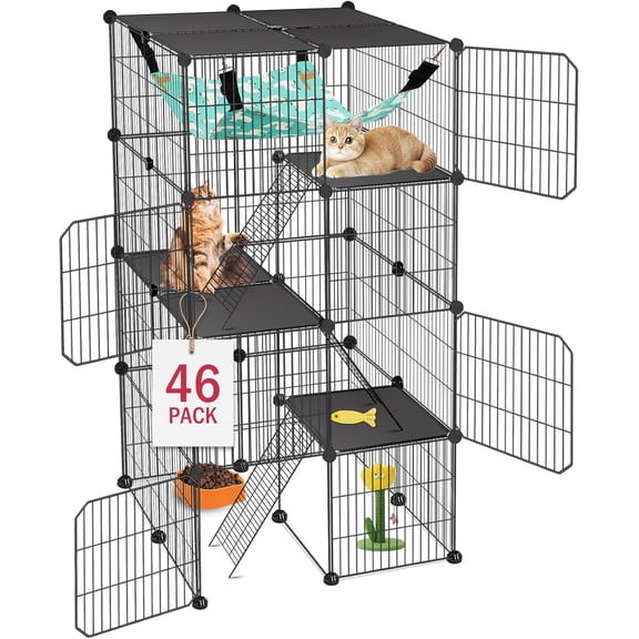Cat Cage 4-Tier DIY Cat Enclosures Catio Cat Playpen Indoor Outdoor with Hammock Detachable Metal Wire Kennel Cats Crate 2x2x4 Exercise Place for 1-3 Cats/Kitten