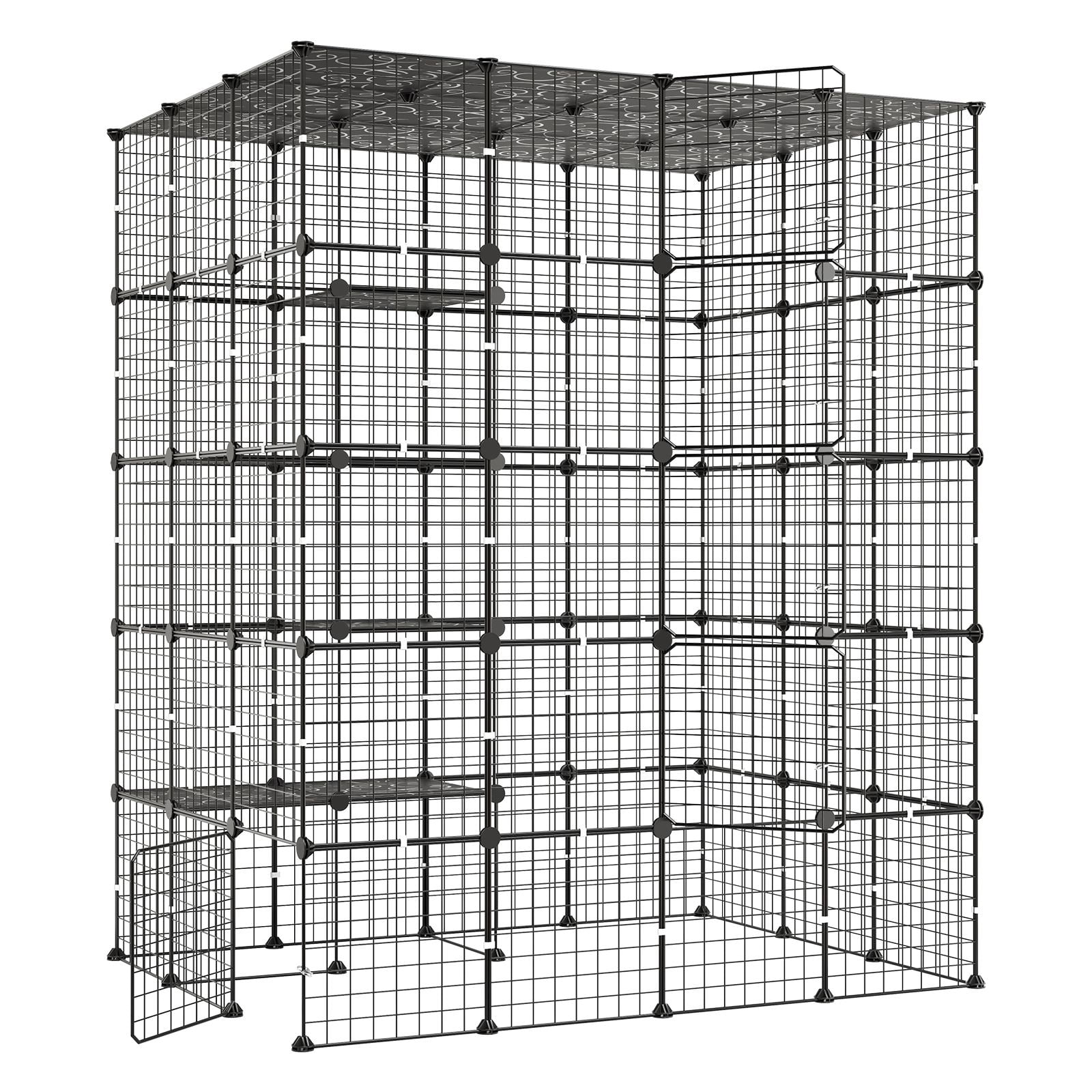 Cat Cage, 5-Tier DIY Cat Playpen Indoor Enclosure, Detachable Metal Wire Kennel Crate with 5 Doors, Large Exercise Place Ideal for 2-3 Cats, Kittens and Small Animals, Black 55"x40.98"x68.98"