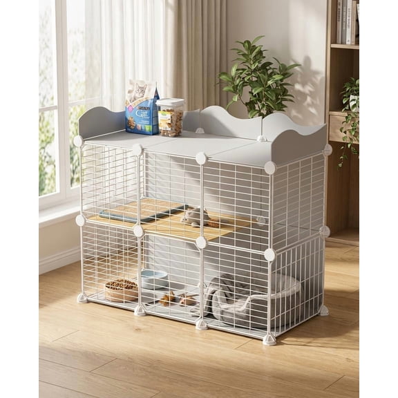 Cat Cage, DIY Cat Enclosures,Cat Playpen Indoor & Outdoor with Hammock & Cat Bowl, Detachable Metal Wire Kennel Cats Crate 42'' x 18'' x 28''