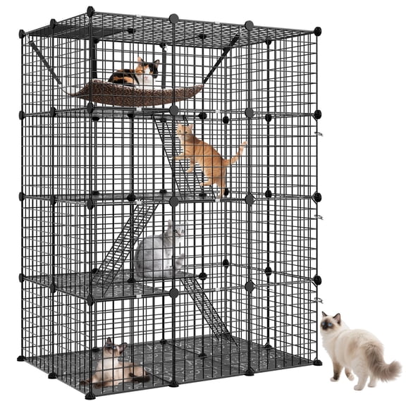 Cat Cage Indoor Cat Enclosures DIY Cat Playpen Detachable Metal Wire Kennels with Extra Large Hammock for 1-2 Cats, Ferret, Chinchilla, Rabbit or Small Animals