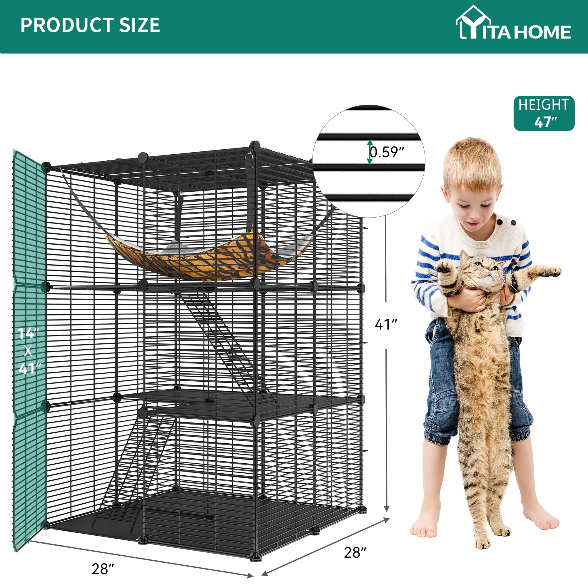 Cat Cage Indoor Cat Enclosures DIY Cat Playpen Metal Kennel with Extra