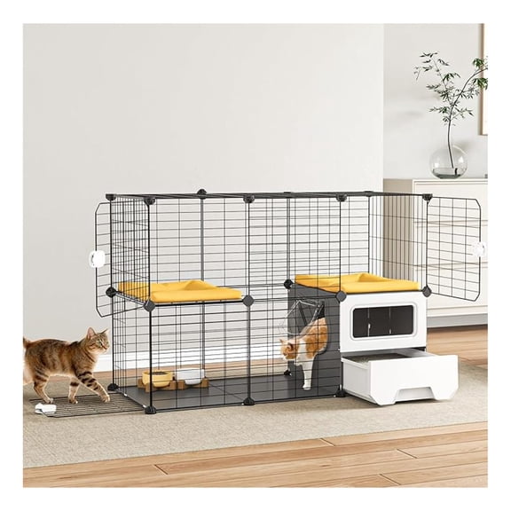 Cat Cage Indoor with Litter Box 2-Tier DIY Cat Playpen Detachable Metal Wire Kennel Crate Large Exercise Place Ideal for 1-2 Kitten (41" L x 18" W x 28" H)