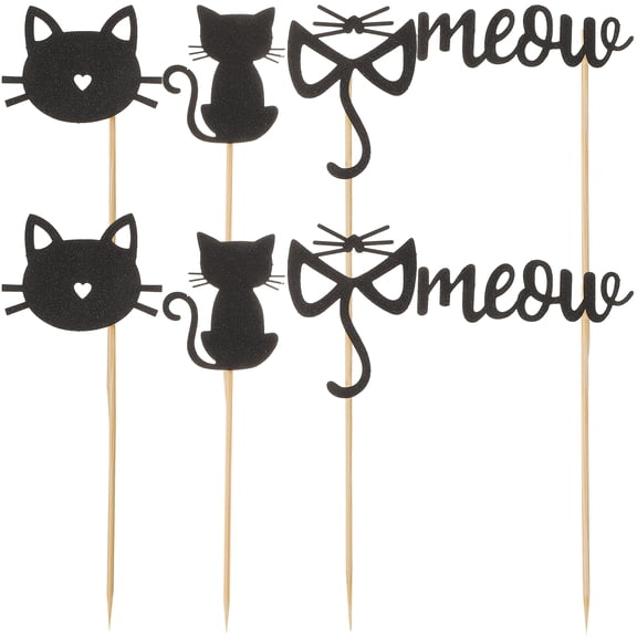 Cat Cake Insert Meow Cupcake Picks Decorations Girls Birthday Party Supplies Toppers 24 Pcs