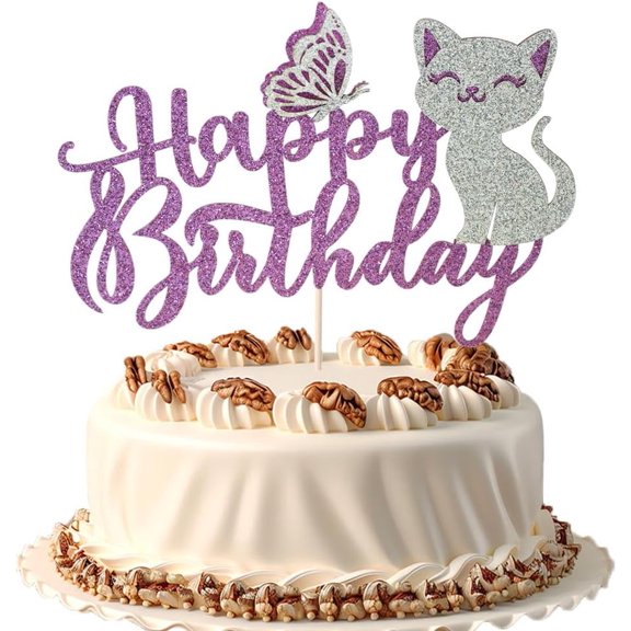 Cat Cake Topper, 3D Butterfly Kitten Pet Themed Birthday Cake Topper, Happy Birthday Cake Decor, Animal Theme, Baby Shower Cake Decor(3D Cat)