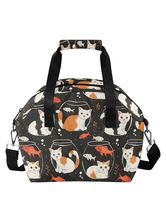 Cat Calico Kitten Fish Bowl Breed Insulated Lunch Bag for Women Leakproof Reusable Cooler Lunch Box with Adjustable Shoulder Strap Portable Tote Bag for Work Picnic Travel