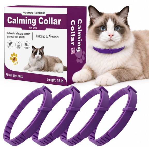 Cat Calming Collar 4 Pack, Adjustable Pheromone Calming Collars for Cats, Waterproof Anxiety Relief Collar for Stress, Breakaway Design, Fits Cats, Small Dogs and Puppies, ( Purple,Small)