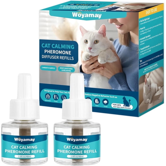 Cat Calming Diffuser 2 Pack 2×48ml Refills, 60-Day Pheromone Stress Relief Compatible with standard diffusers; maintains a serene environment.