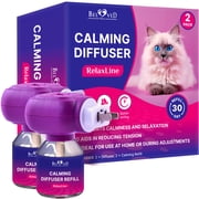 Cat Calming Diffuser & Pet Anti Anxiety Products - Feline Calm Pheromones Plug in & Cats Stress Relief Comfort Helps with Pee, New Zone, Aggression 2 Pack 2 Diffusers + 2 Refills