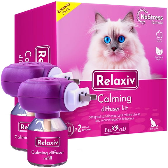 Cat Calming Diffuser & Pet Anti Anxiety Products - Feline Calm Pheromones Plug in & Cats Stress Relief Comfort Helps with Pee, New Zone, Aggression (2 Pack (2 Diffusers   2 Refills))