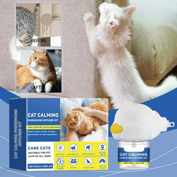 Cat Calming Pheromone Diffuser Kit With 45Ml Refill - Helps Keep Cats Calm And Relaxed, Suitable For All Ages - For Indoor Cats, Travel, New Environments, Anxiety Relief