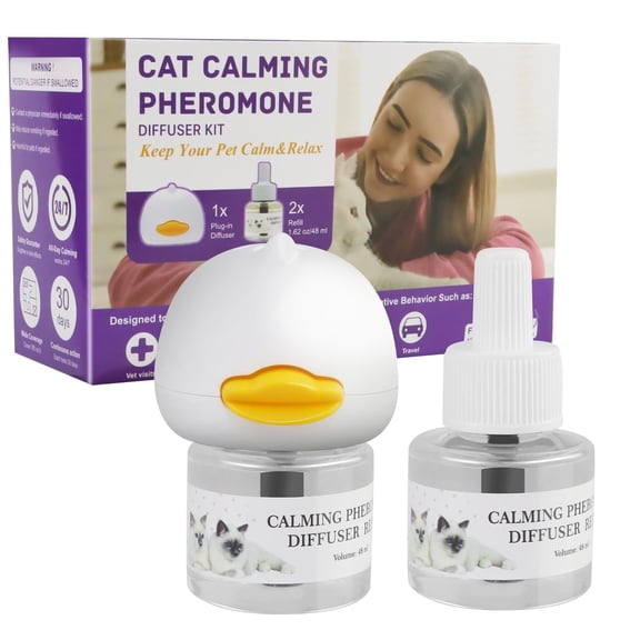 Cat Calming Pheromone Diffuser Kit, Electric Heating Feline Stress Relief Diffuser with 2 Soothing Liquid Refills, Emotion Stabilizing for Anxiety, Travel, Vet Visits, 96ml