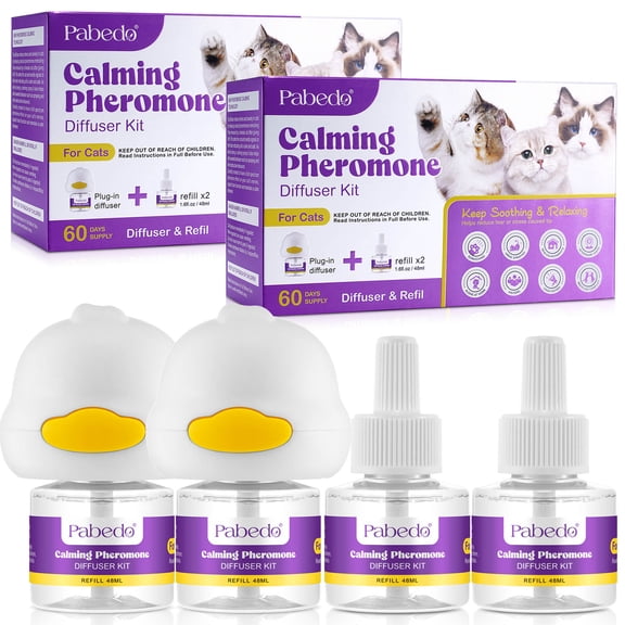 Cat Calming Pheromone Diffuser Kit, for Multi-Cat Homes, Cat Home Alone, Help Relax Cats & Reduce Anxiety, 2 Plug-in Diffuser with 4 Refills, Up to 120 Days Supply