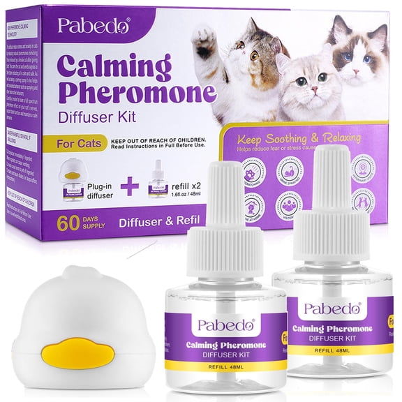 Cat Calming Pheromone Diffuser Kit, for Multi-Cat Homes, Cat Home Alone, Help Relax Cats & Reduce Anxiety, Plug-in Diffuser with 2 Refills, Up to 60 Days Supply