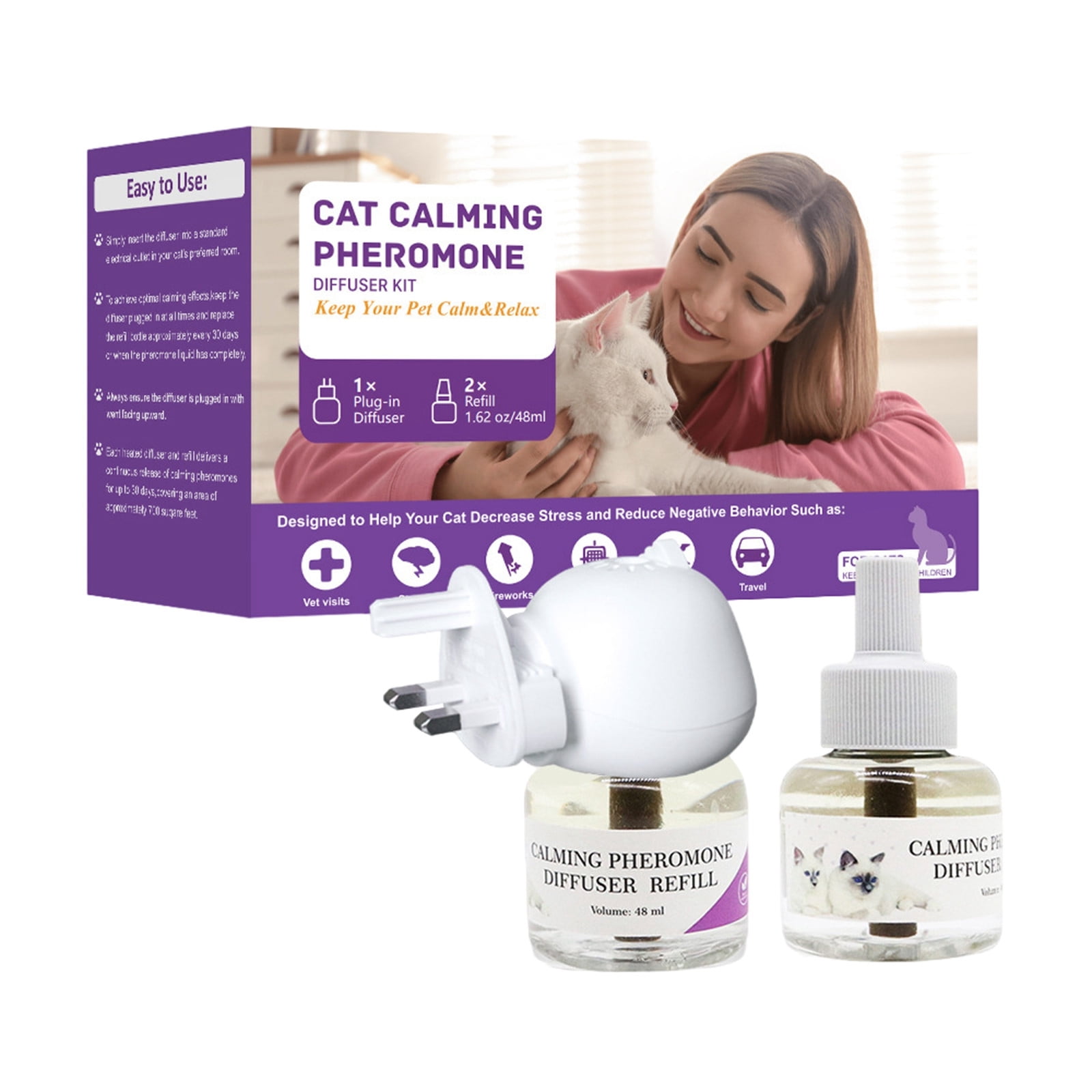 Cat Calming Pheromone Diffuser Set With 2 Refills, Electric Heated Plug ...