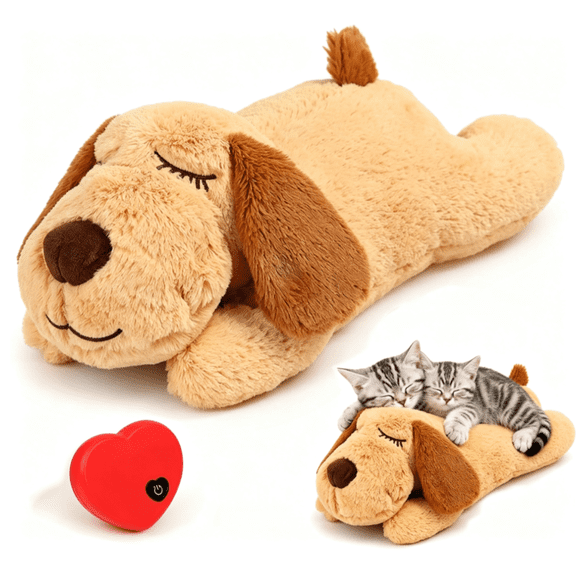 Interactive Cat Calming Toy with Real Heartbeat Soft Plush Stuffed Animal for Cats and Dogs Behavioral Sleep and Separation Anxiety Relief