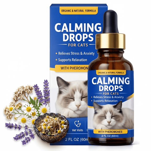 Cat Calming Treats, Natural Anxiety Relief Drops, Helps with Separation Anxiety, Cat Calming Diffuser, Stress Symptoms & Destructive Behavior, Promotes Rest & Relaxation