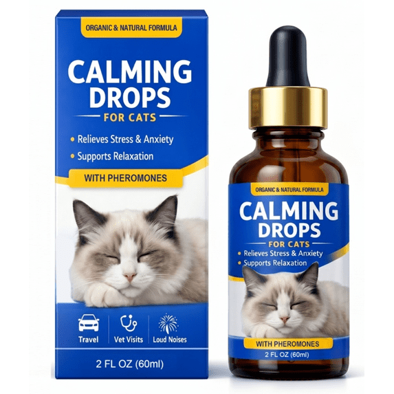Cat Calming Treats, Natural Anxiety Relief Drops, Helps with Separation Anxiety, Cat Calming Diffuser, Stress Symptoms & Destructive Behavior, Promotes Rest & Relaxation