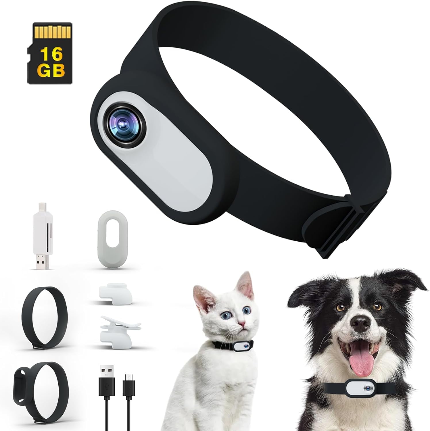Cat Camera Collar with 16GB SD Card, HD 1080P Dog Collar Camera Mini