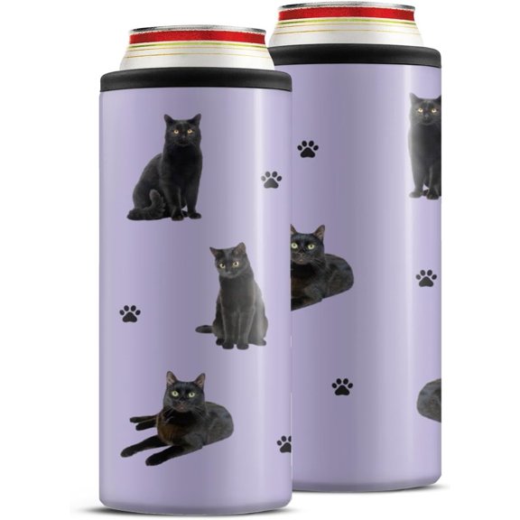 Cat Can Cooler,Slim Can Cooler Insulated Stainless Steel Can Cooler,Beer/Drink/Wine/Hard Seltzer/Soda Can Cooler