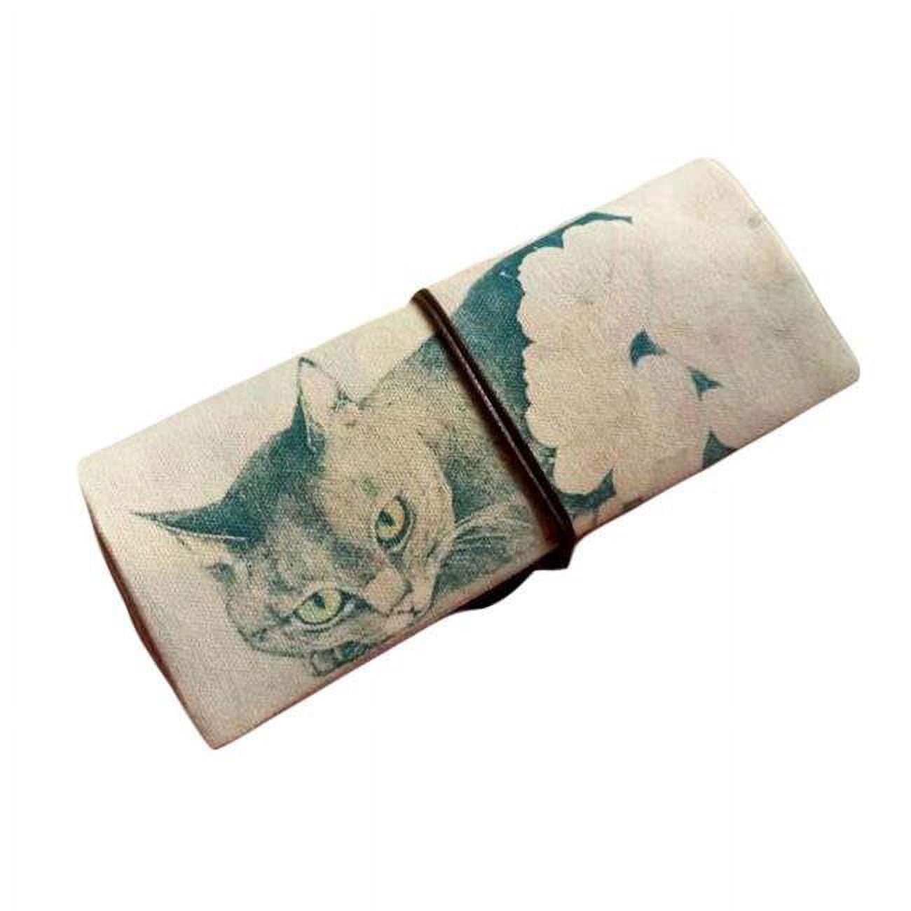 Cat Canvas Pen Case Zakka Vintage Cosmetic Pencil Pouch Roll up Pencil Case