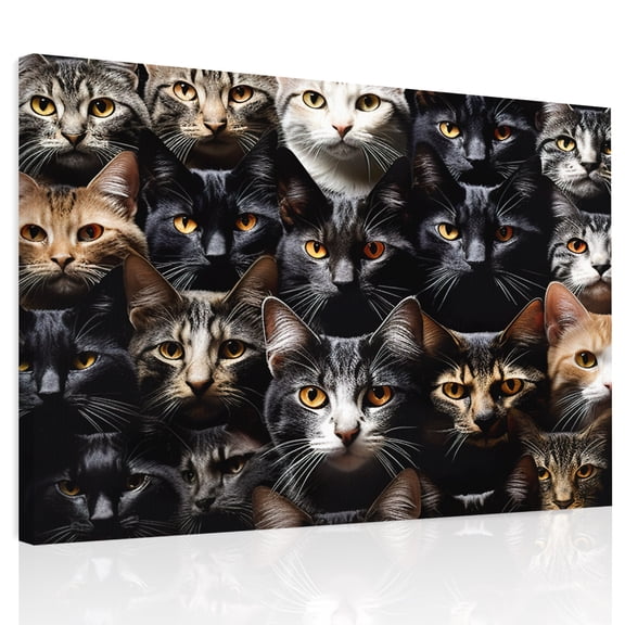 Cat Canvas Print Wall Art, Pet Animal Cat Ears Eyes Wall Decor Modern Artwork Paintings Pictures for Living Room Framed and Stretched Ready to Hang, 20" x 24"