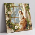thumbnail image 1 of Cat Canvas Wall Art, Cats Sitting on Window Looking Outside Pictures Prints, Floral Artwork Wall Decor for Bedroom Living Room Ready to Hang Home Decorations (16x16 Inches, Cat1), 1 of 6