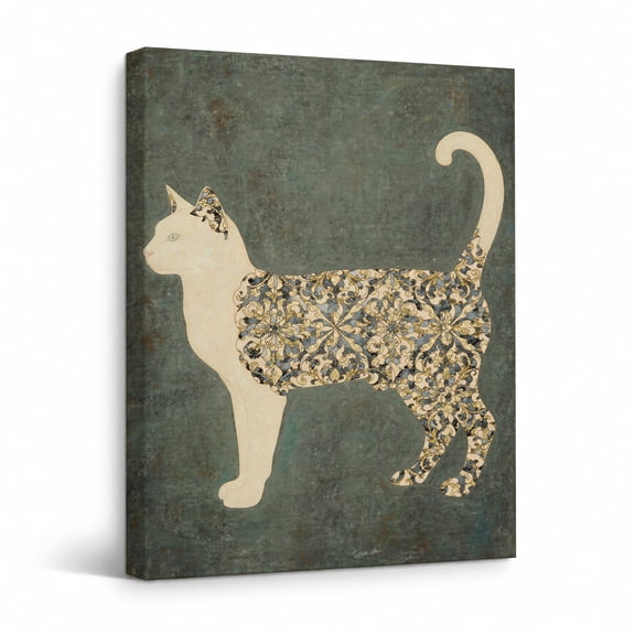 Cat Canvas Wall Art, Vintage Decorative Floral Pattern Cat Painting, Whimsical Animal Wall Decor for Living Room Bedroom Office 24"*32"