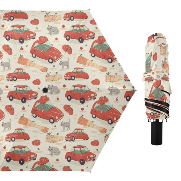 Cat Car Pumpkin Berry Compact Sun Umbrella Windproof Travel Umbrellas for Rain Strong Portable UV Protection