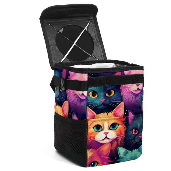 Cat Car Trash Can with Lid, Foldable Leak-Proof Car Garbage Can, Hanging Storage Bag, Car Trash Bin