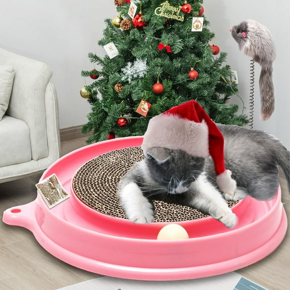 Cat Cardboard Scratcher Pad, Cat Toy, Scratch Pad, Post Pad Interactive Training Exercise Mouse Play Toy with Ball (Pink)