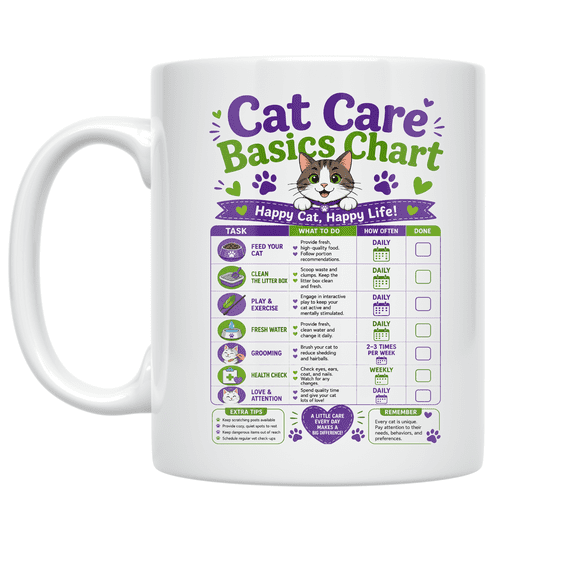 Cat Care Basics Chart - Cat Lover - 11 oz Ceramic Coffee Mug