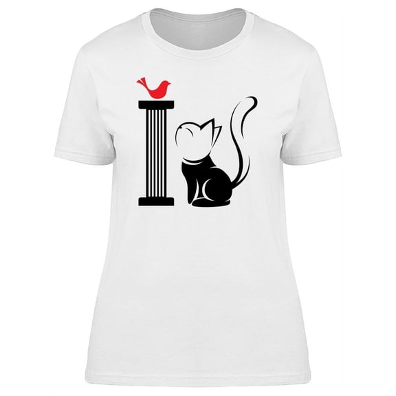 Cat Caricature Bird On Podium T-Shirt Women -Image by Shutterstock, Female Large
