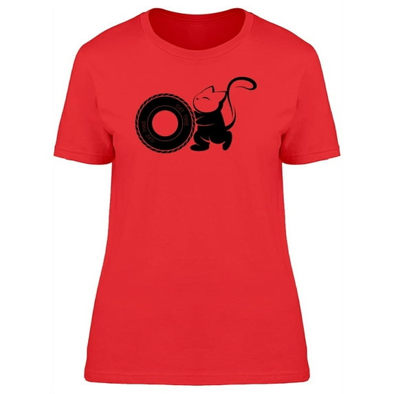 Cat Caricature Pushing Wheel T-Shirt Women -Image by Shutterstock, Female Small