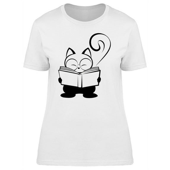 Cat Caricature Reading Book T-Shirt Women -Image by Shutterstock, Female x-Large
