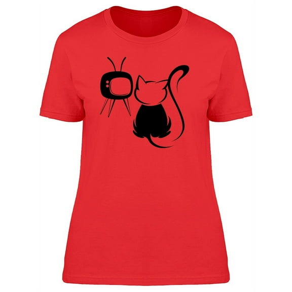 Cat Caricature Watching Tv T-Shirt Women -Image by Shutterstock, Female XX-Large