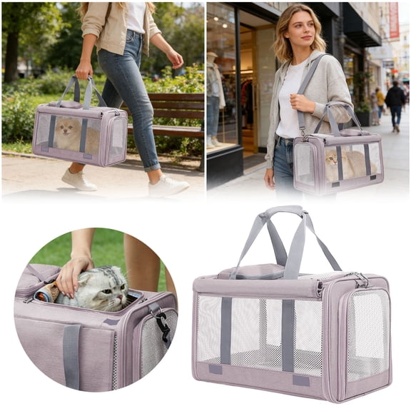 Cat Carrier 18x11x12 Top Load Soft Pet Travel Bag Over 15 lbs,Collapsible Small Dog Puppy Crate 10 Pounds,Small Animal Rabbit Kennel Carrying Case(Purple)