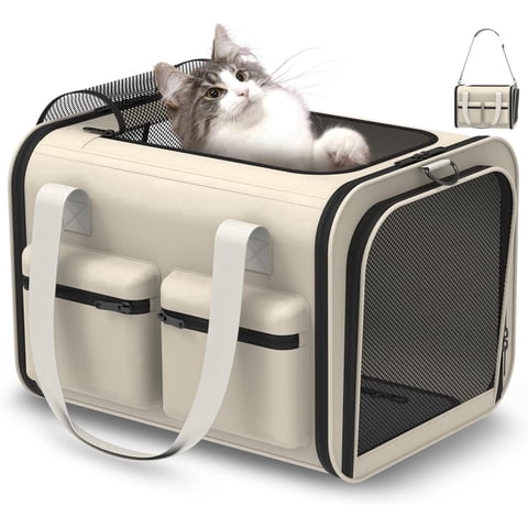 Cat Carrier Airline Approved-Pet Carrier for Large Cat Small Dog Puppy-Soft-Sided Cat Bag Portable Foldable Collapsible Travel Safe Cat Dog Carrier