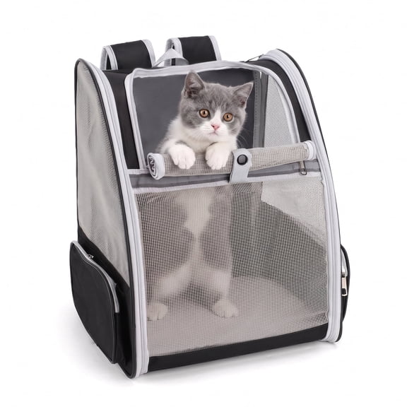 Cat Carrier Backpack 3-Sided Breathable Mesh Pet Travel Backpack for for Cats and Small Dog Puppies, Black