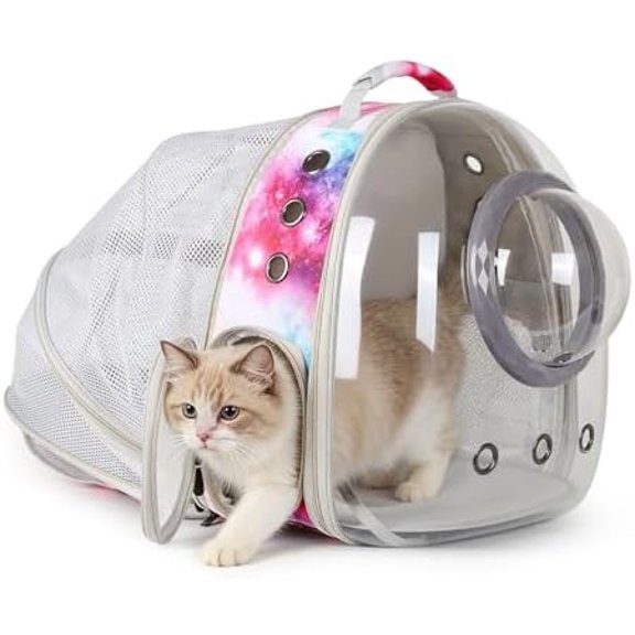 Cat Carrier Backpack with Back Expandable Cat Carrier Galaxy Pink -Space Capsule Cat Bubble Backpack for Kitten Bunny Small Puppy Vet and Outdoor Adventure (Galaxy Pink, Bubble Window)
