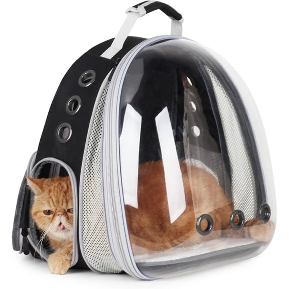 Cat Carrier Backpack, Bubble Expandable Backpack Carrier, Pets and Small Dogs,Airline-Approved, Designed for Travel, Hiking, Walking & Outdoor Use (Square Back Expandable-Black)