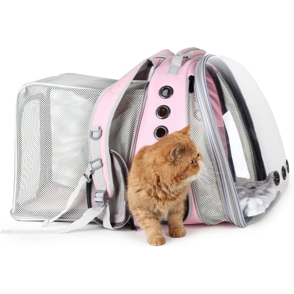 Cat Carrier Backpack, Bubble Expandable Backpack Carrier, Pets and Small Dogs,Airline-Approved, Designed for Travel, Hiking, Walking & Outdoor Use (Square Back Expandable-Black)