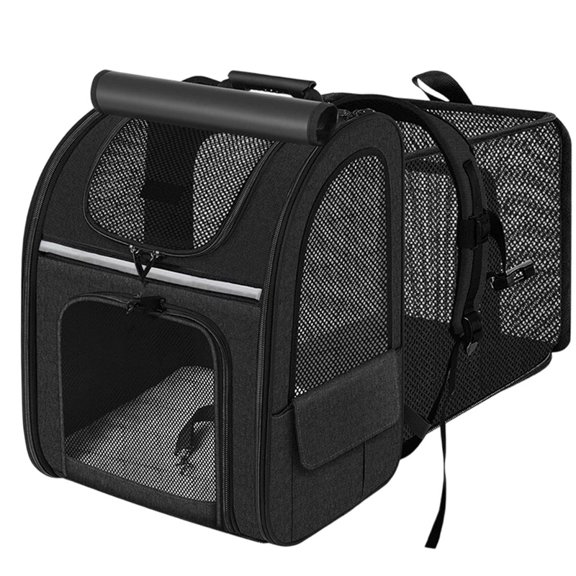 Cat Carrier Backpack - Expandable, Breathable Mesh with Shade Cover for Travel Black