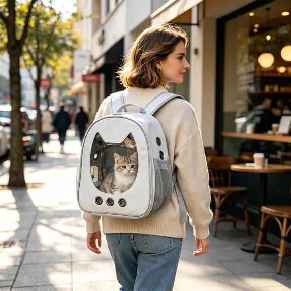 Cat Carrier Backpack, Expandable Bubble Pet Carrier for Cats and Small Dogs, Travel Backpack for Hiking, Walking & Outdoor Adventures (1PC, White - A)