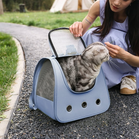 Cat Carrier Backpack | Foldable Breathable Pet Bag for Travel, Hiking, Walking | Portable Large Capacity Nylon with Mesh Ventilation | Fits Pets Up to 15lb | 35x30x26cm | Multiple Colors