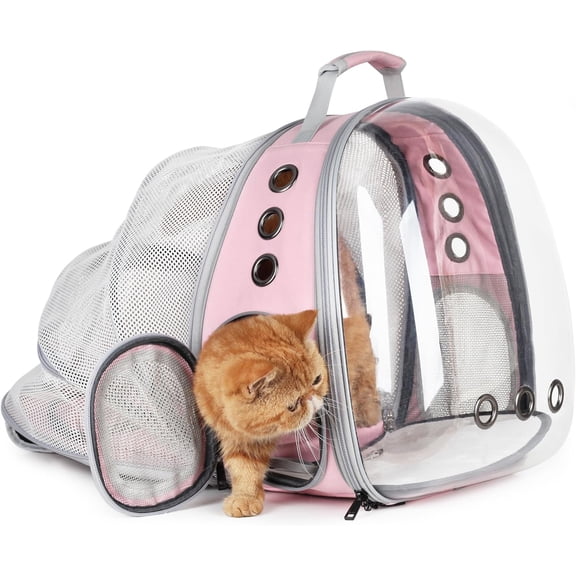 Cat Carrier Backpack with Expandable Bubble Window Airline Approved for Cats and Small Dogs Supports up to 14 lbs Color Back Expandable Pink