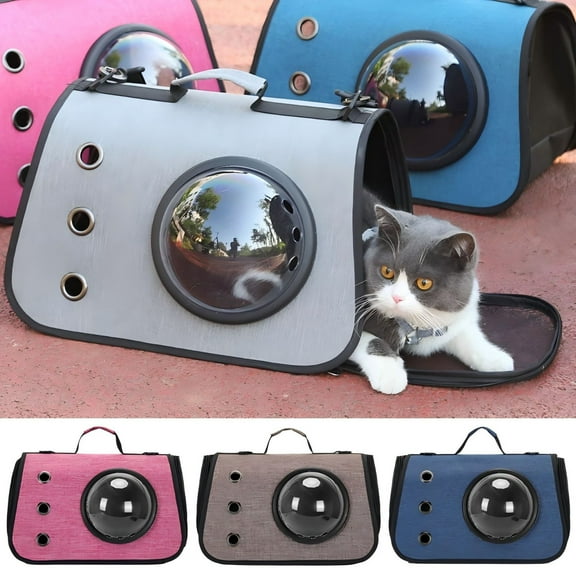 Cat Carrier Bag Portable Space Capsule | Foldable Slanted Transparent Design | Breathable Shoulder Pet Travel Tote | Ventilated Lightweight Pet Supplies | Fits Small Cats & Pets