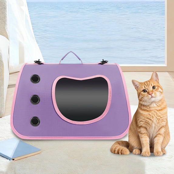 Cat Carrier Bag Single Shoulder Portable Pet Backpack with Transparent Window, Foldable Airline Approved Travel Carrier for Cats and Small Pets