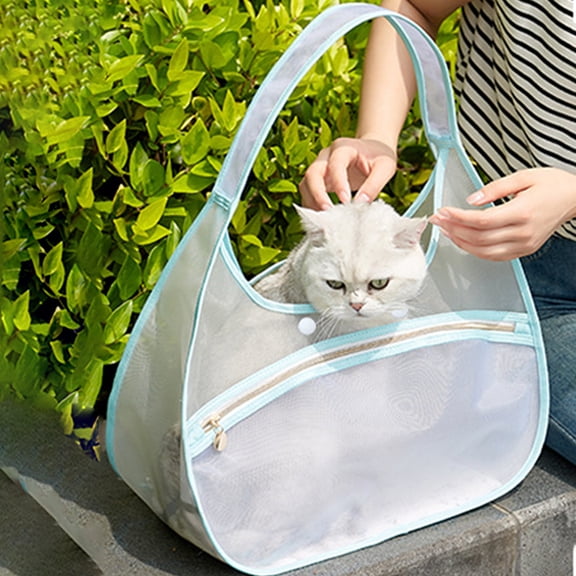 Cat Carrier Bag with Transparent Nylon Mesh, Foldable Portable Handheld Pet Travel Bag for Cats, Breathable Washable Soft-Sided Crate