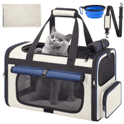 CshidWorld Collapsible Cat Carrier Pet Carrier for Large Cats (up to 25lbs), TSA Airline Approved Cats Carrier Soft Sided, Small Dog Travel Bag with a Bowl/Safe