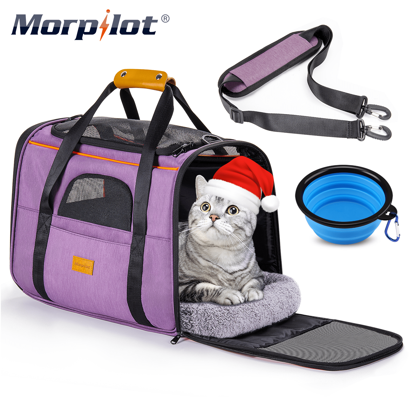 Cat Carriers for Medium Cats Under 25 lbs, Pet Carrier for Cats Dog with  Top Bag/Fodable Bowl, Soft-Sided Escape Proof with 4 Ventilated Windows,  Blue